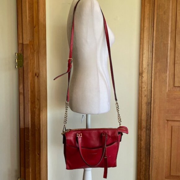 PAUL COSTELLOE Vintage Red Leather Satchel/Shoulder Bag Purse - Picture 4 of 17